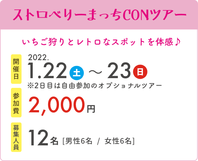 ストロベリーまっちCONツアー　開催日2022.1.22～23　参加費2,000円